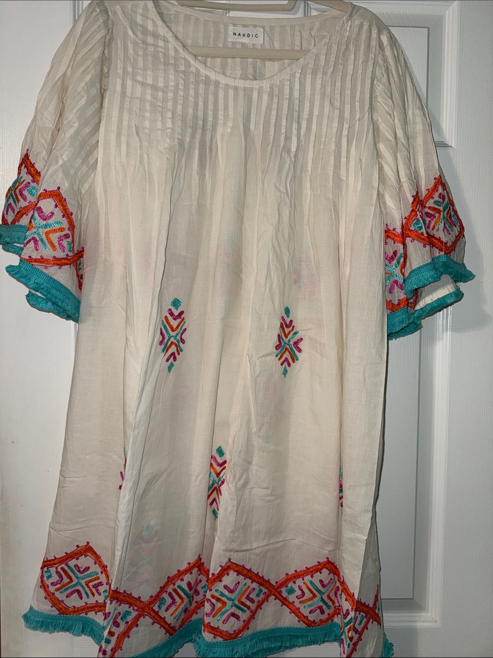 NAUDIC White Linen Blend DRESSwith Subtle Pleats